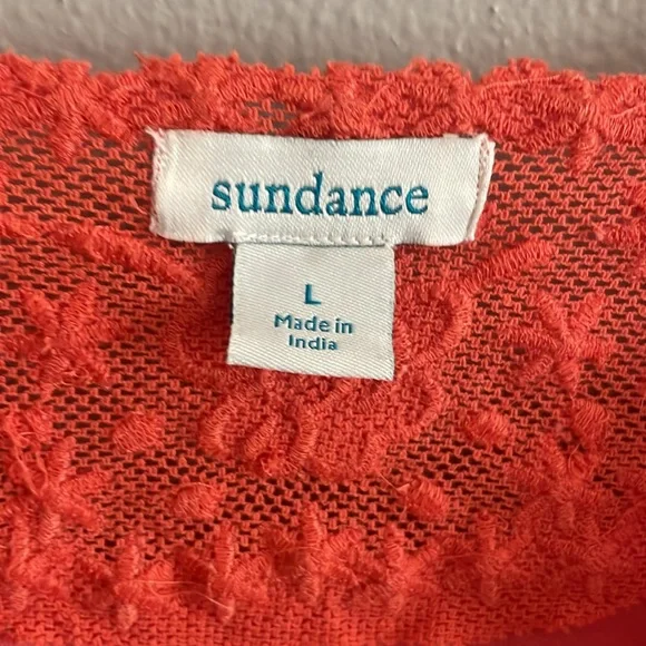 Sundance Coral Lace Trim Short Sleeve Top Size L - Picture 5 of 12